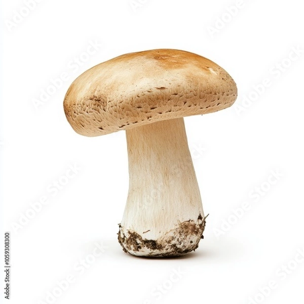 Fototapeta A smooth, round-capped mushroom with a pale stem, showcasing a natural and earthy appearance. Ideal for culinary and gardening contexts.
