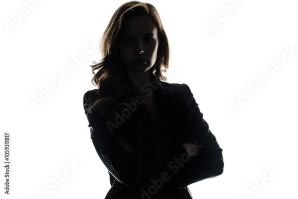 Obraz one caucasian business woman arms crossed portrait in silhouette on white background