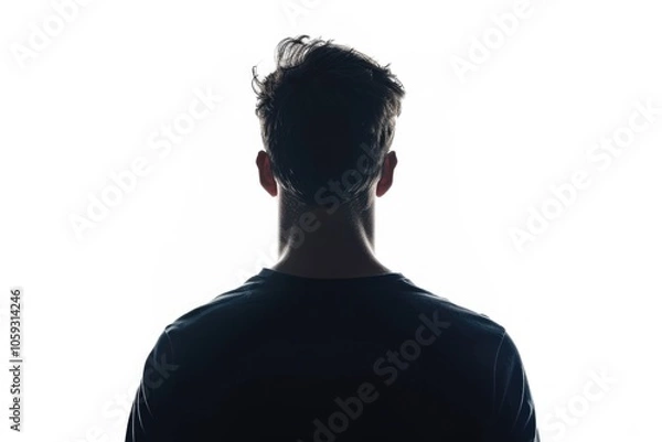 Obraz Silhouette portrait of man with his back looking away  isolated on white background
