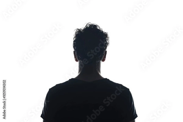 Obraz Silhouette portrait of man with his back looking away  isolated on white background