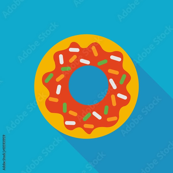 Fototapeta donut icon with long shadow. flat style vector illustration