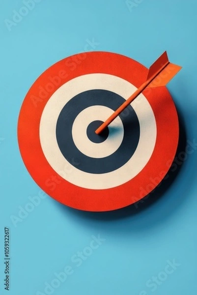 Fototapeta Three-dimensional illustration of an arrow hitting a target on a clock, symbolizing the concept of time management and goal achievement through focused effort.