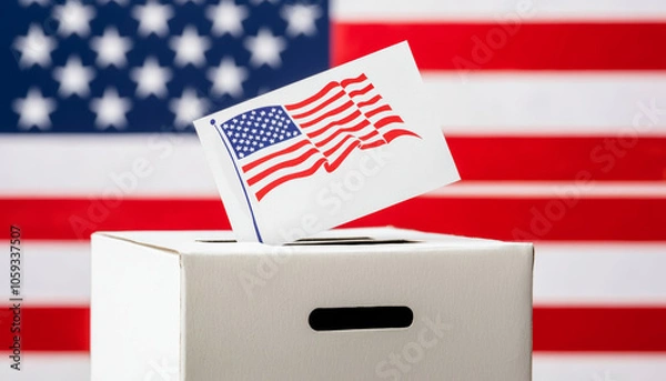 Fototapeta Illustration of a voting box with a completed ballot, highlighting the simplicity and importance of voting.
