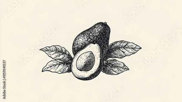 Fototapeta Line art illustration of a halved avocado 