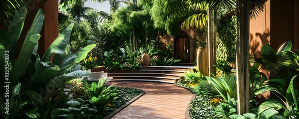 Fototapeta Luxury resort hotel garden design for tourism architecture
