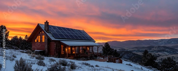 Fototapeta Solar panels on a home with timelapse from sunrise to sunset