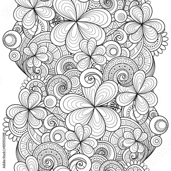Fototapeta Vector Seamless Monochrome Floral Pattern with Decorative Clover