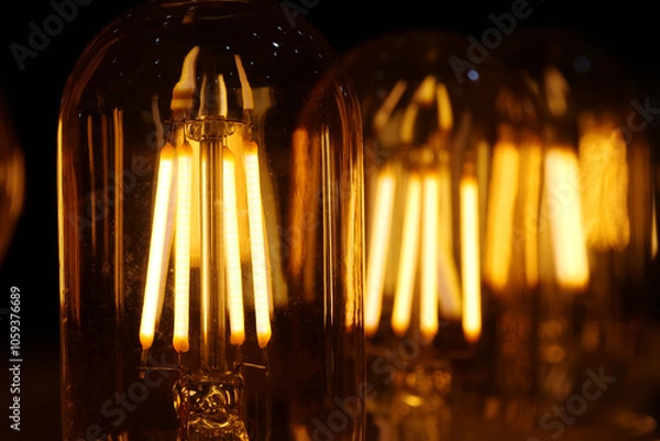 Obraz Light bulbs with big yellow filaments inside in vintage style
