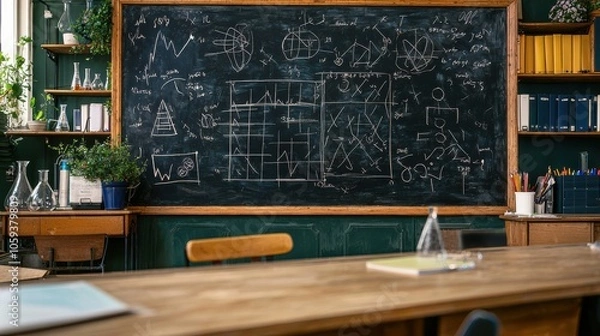 Obraz Classroom Blackboard Full of Science and Math Concepts