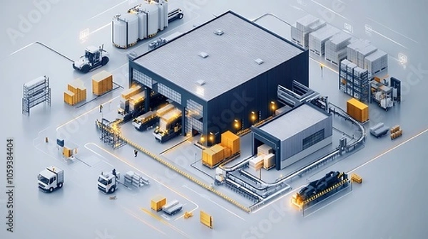 Fototapeta Logistics hub with optimized workflows through advanced technology and software tools