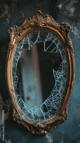 Fototapeta Broken mirror with a spider web pattern on it