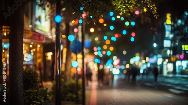 Fototapeta Geotags lighting up local stores on a bright, dynamic digital map-1