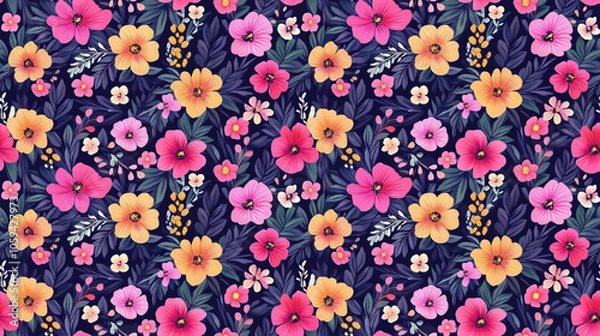 Fototapeta Seamless floral pattern featuring a diverse collection of beautifully designed flower elements for fabric or wallpaper design