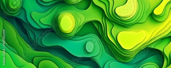 Obraz Green abstract paper cut background creating topography lines