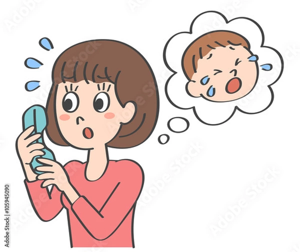 Obraz 母親　子供　電話