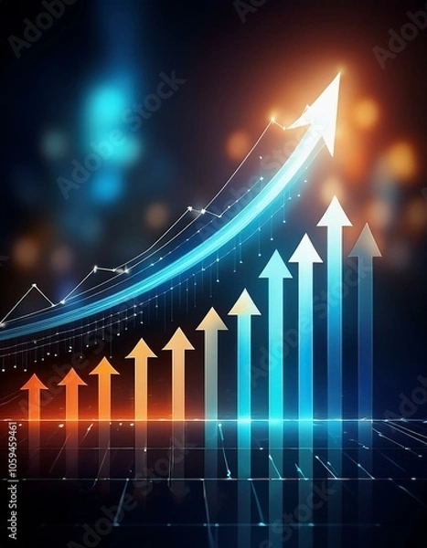 Fototapeta progress or development concept, Business growth, investment profit increase, arrow graph future growth plans, growing sales and revenue, illustration