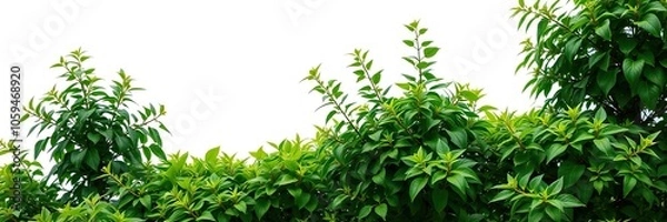 Fototapeta Lush green shrub with vibrant leaves isolated on a clean white background, white background, botany, isolated