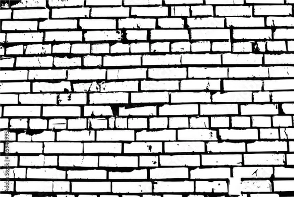 Fototapeta A black and white grungy brick wall. Dilapidated brick pattern in black and white.