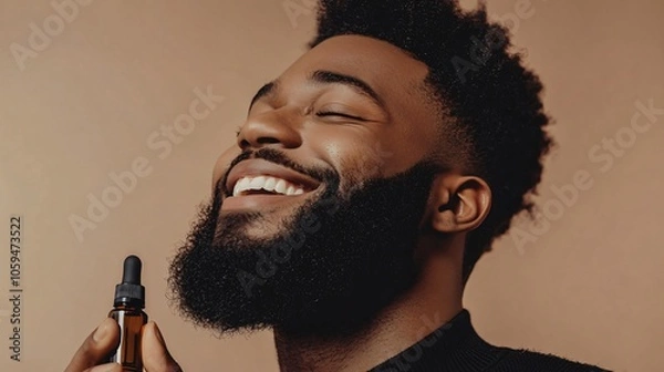 Obraz Happy Man with Beard Applying Beard Oil