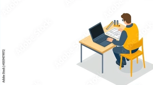 Obraz Simple Isometric Infographic of an Engaged Designer