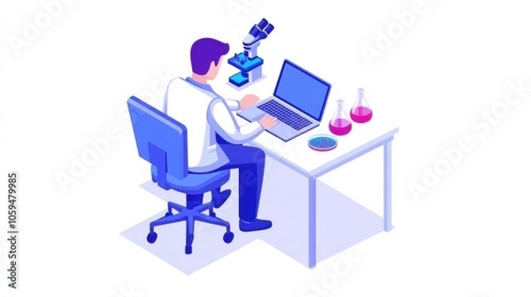 Fototapeta Scientist Working at Desk with Laboratory Equipment