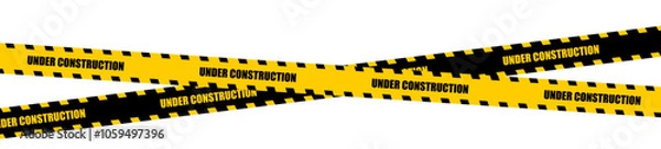 Obraz Under construction tape banner: warning banner with a transparent background, featuring an "Under Construction" sign ideal for construction sites and website notifications. Vector illustration.