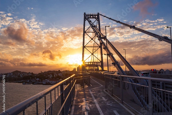 Obraz sunset over the bridge Hercílio Luz Bridge in the city of Florianopolis, state of Santa Catarina, country of Brazil Florianópolis	
