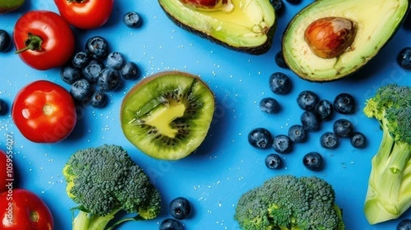 Fototapeta Fresh Blueberries and Cherry Tomatoes for Healthy Cooking and Snacking