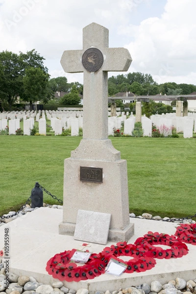 Fototapeta Memorial stone at the crash site where 1st Lt Quentin Roosevelt died on July 14, 1918, Chamery, North-Eastern France. Quentin was a son of Theodore Roosevelt.