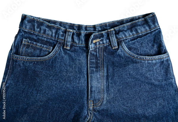 Fototapeta Front Waist Close Up Of Blue Denim Jeans Isolated On White Background.