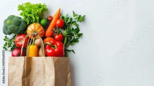 Fototapeta Grocery Shopping in Paper Bag with Fresh Vegetables for Healthy Meal Preparation