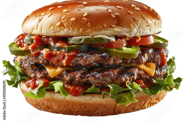 Obraz Pulled Pork Burger Delight Isolated On Transparent Background