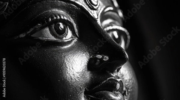Fototapeta Close-up view of a statue's face, featuring the eye and nose details. Inspired by ancient Egyptian artistry.