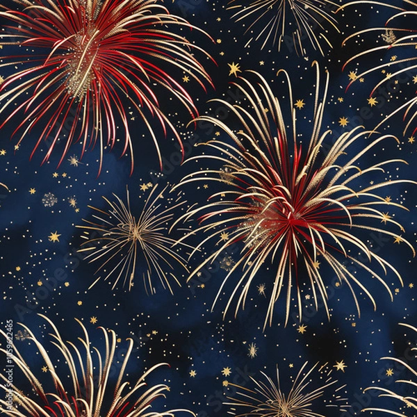 Obraz seamless background pattern of fireworks in the night sky at new years, independence day, 4th of July, Independence Day, Diwali