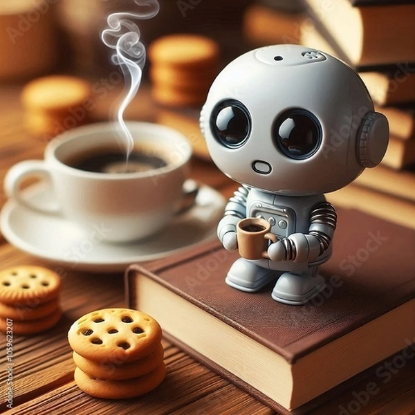 Obraz Mini ai robot with a coffee cup