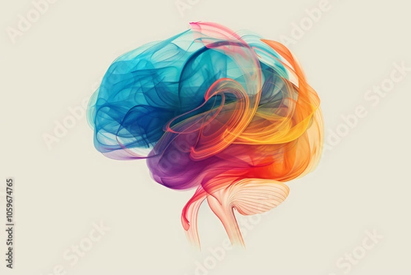 Fototapeta An artistic representation of a brain made of vibrant swirling colors, symbolizing creativity and intellect.