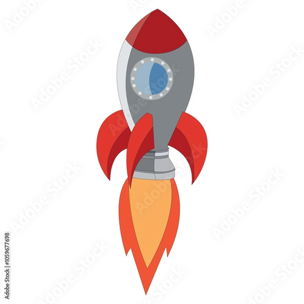 Fototapeta Illustration of a rocket spaceship with flame