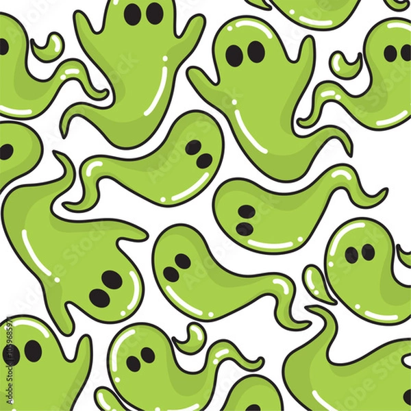 Fototapeta Pattern of green slime ghosts with cartoon style, Vector