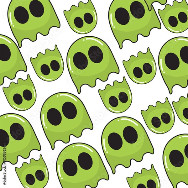 Fototapeta Pattern of green slime ghosts with cartoon style, Vector