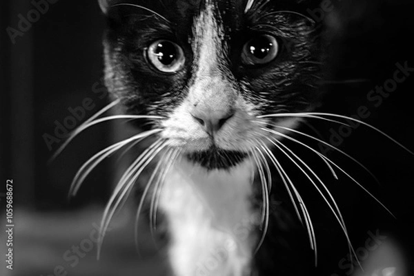 Fototapeta black and white a cat and eyes portrait