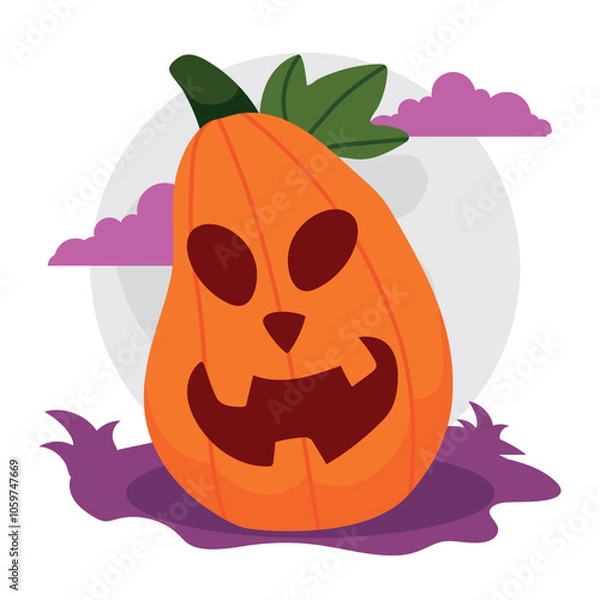 Fototapeta Tall spooky jack-o -lantern pumpkin with full moon, Vector