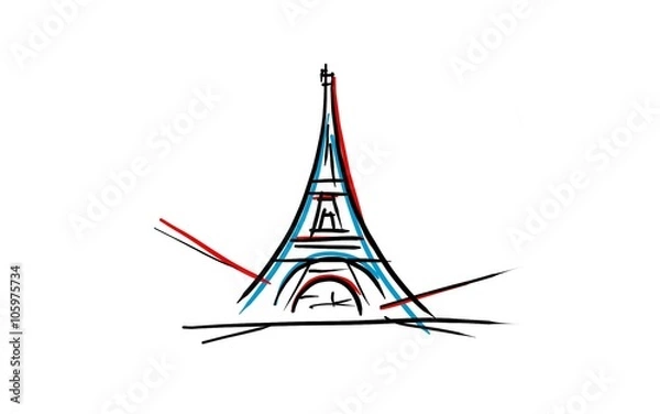 Obraz Dessin Tour Eiffel bleu blanc rouge