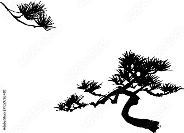 Fototapeta 松の木の墨絵のベクターイラスト