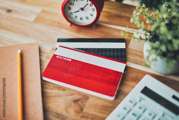 Fototapeta 通帳と電卓 家計簿イメージ