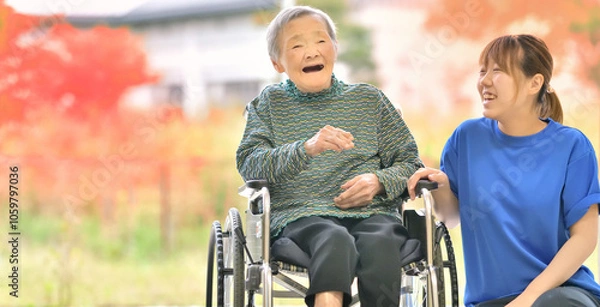 Fototapeta 庭の風景を楽しむシニア女性