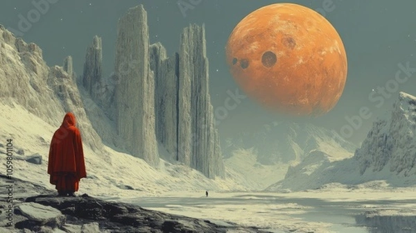 Obraz A Solitary Figure Under a Crimson Sky