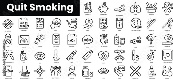 Fototapeta Set of outline quit smoking icons. Minimalist thin linear web icon set. vector illustration.