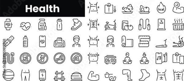Fototapeta Set of outline health icons. Minimalist thin linear web icon set. vector illustration.