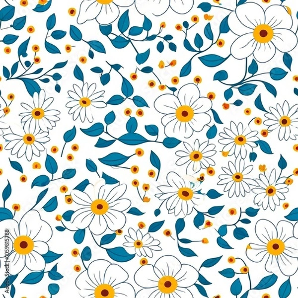 Obraz Cute Flowers Pattern with white background