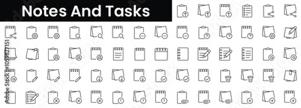 Fototapeta Set of outline notes and tasks icons. Minimalist thin linear web icon set. vector illustration.